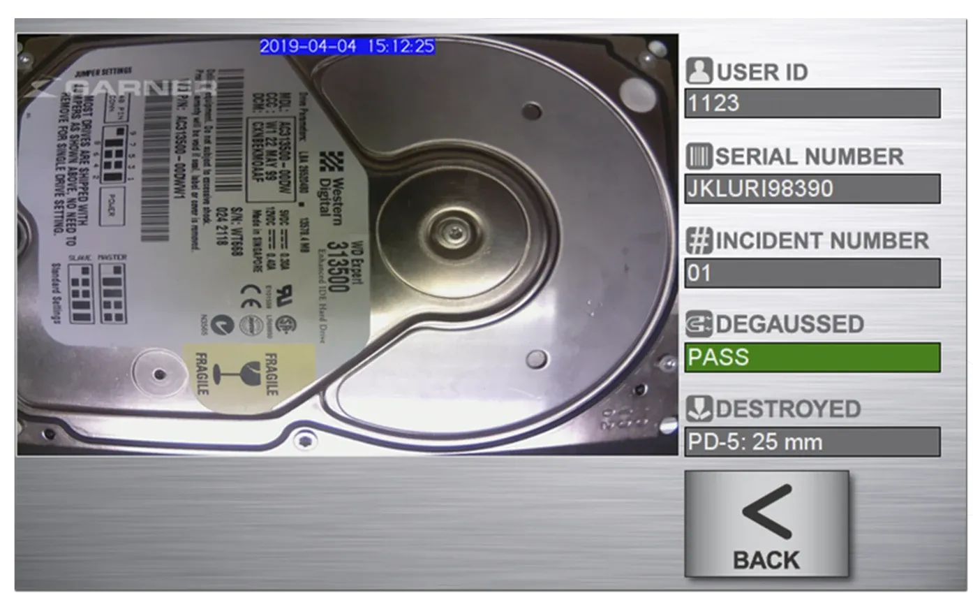 IRONCLAD screen with record of an erased and destroyed hard drive